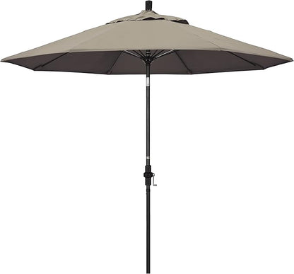 California Umbrella 9' Round Aluminum Pole Fiberglass Rib Market Umbrella, Crank Lift, Collar Tilt, Black Pole, Sunbrella Spectrum Mist
