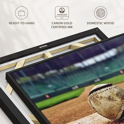ElephantStock Baseball In Stadium Wall Art - Horizontal Framed Canvas - 1-Piece Living Room Wall Decor - Car Photography Canvas Print - Brown and Beige Decor for Wall - 19" X 13"