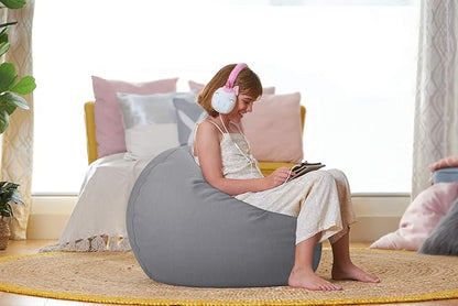 Aubliss Stuffed Animal Storage Bean Bag Chair Cover (No Beans)，Stuff and Sit Storage Bean Bag for Kids Toy Storage，Medium 32"-Canvas Solid Grey