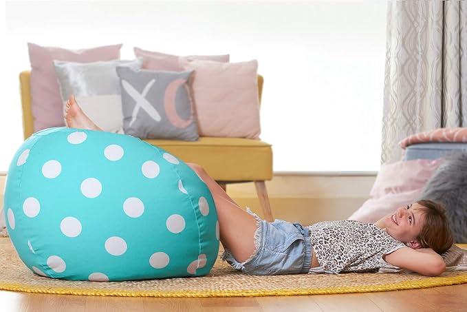 Aubliss Stuffed Animal Bean Bag Storage Chair, Beanbag Covers Only for Organizing Plush Toys, Turns into Bean Bag Seat for Kids When Filled, Large 38"-Canvas Dot Light aqua