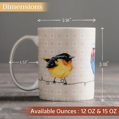 Maison d' Hermine Coffee Mug with Handles Tea Cups (15 Ounce, Pack of 1) | Fine Bone China Coffee Mugs for Hot Beverages Cappuccino Latte Home Restaurant Spring Summer -Birdies on Wire - Nuthatch