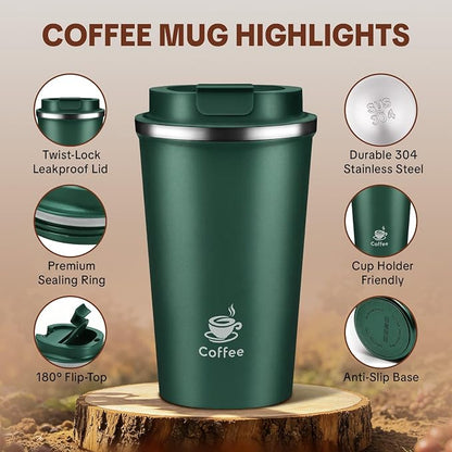17oz Travel Coffee Mug ,Leakproof Vacuum Coffee Cup Insulated Tumbler | 304 Stainless Steel, Double-Wall Vacuum Insulated, Leakproof, Fits Hot & Cold Drinks Car Cup Holders, Travel, Office