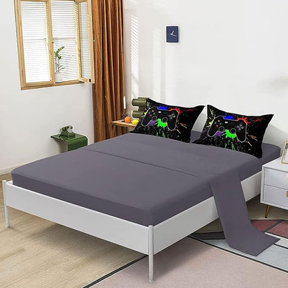 Kids Gaming Bedding Sets, 6 Piece Gamer Comforter Sets for Teens Boys Full Size for Bedroom Comforter Set Adult 3D Gamepad Microfiber Bedding Sets Fits All Season