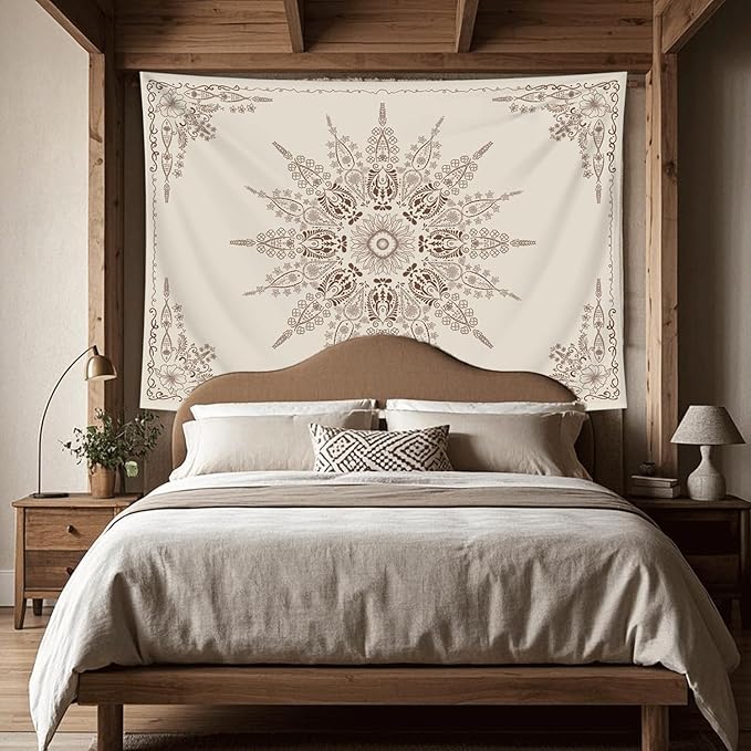 FORATER Floral Bohemian Tapestry, Flower Aesthetic Indian Wall Hanging Boho Tapestries Mandala Room Decor Tapestry for Bedroom Living Room Dorm (Flaxen, 82L x 61W)