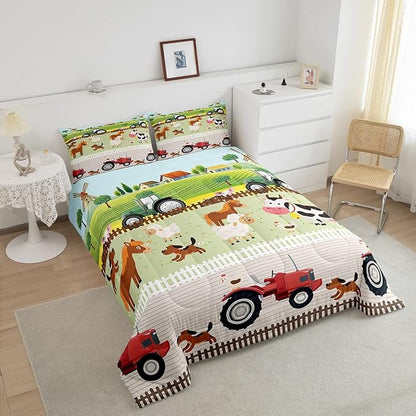 Tractor Bedding Sets for Boys King Size Toddler Kids Cute Cartoon Farm Animals Comforter Set Girls Children Farmhouse Country Down Comforter for All Season Colorful Room Decor Nature Theme Duvet Set
