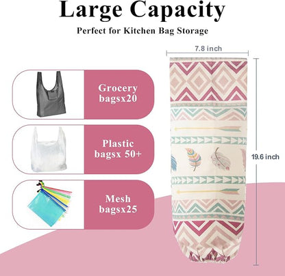 Plastic Bag Holder, Wall Mount Plastic Bag Organizer Dispenser, Heavy Duty Grocery Bag Storage Holder for Home Kitchen Camper (Pink Style)