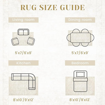 10x14 Area Rugs for Living Room: Washable Large Vintage Floral Rug Low Pile Non-Slip Boho Carpet for Bedroom Dining Home Office (Beige, 10'x14')
