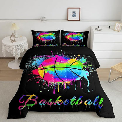 Kids Basketball Comforter Set Full Size Gaming Sports Bedding Set for Boys Girls Teens Bedroom Decor Ball Games Tie Dye Comforter Gift for Basketball Lover Duvet Set with 2 Pillow Case