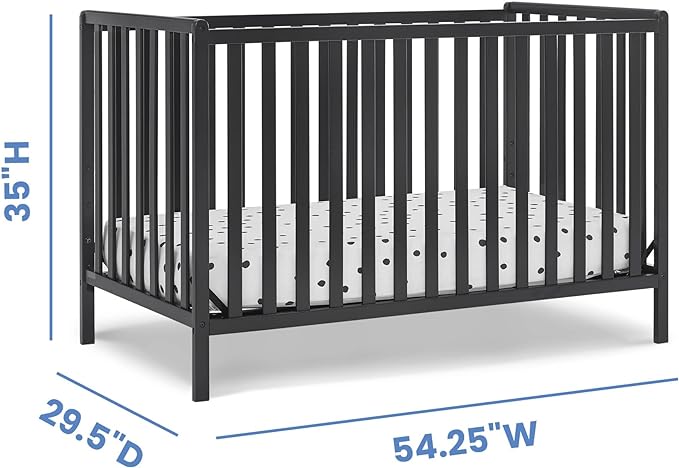 Delta Children Heartland 4-in-1 Convertible Crib, Black + Twinkle Galaxy Crib and Toddler Mattress (Bundle)