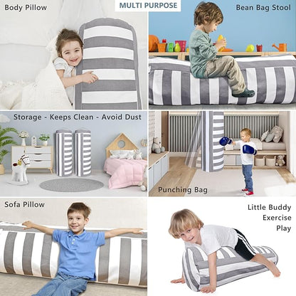 Stuffed Animal Storage Bean Bag Cover for Kids, Bean Bag Stuffed Animal Storage for Boys and Girls - Organize, Sit, Play, Box Help Promote Comfort - X-Large, Cylinder, Premium Cotton Canvas