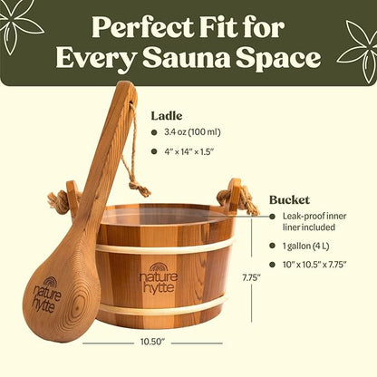Red Cedar Sauna Bucket and Ladle Set 4L (1 Gallon) - Natural Rope Handle - Premium Red Cedar Wood - Natural Aroma - Elegant Gift-Ready Packaging