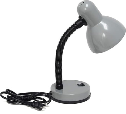 Simple Designs LD1003-SLV Basic Metal Desk Lamp with Flexible Hose Neck for Office, Living Room, Bedroom, College Dorm, Bookshelf, Silver