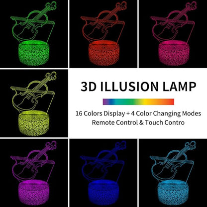 3D Violin Night Light Illusion Lamp,16 Colors Changing with Remote Control,Home Room Decor for Adult, Music Lover, Family, Friends