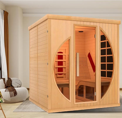 ZONEMEL Infrared 2 Person Wooden Sauna Room with Recliner, Canadian Hemlock Luxury Indoor Sauna with 10 Heaters, Oxygen Bar, 3400 Watt,Full Spectrum Infrared Therapy Wood Dry Heat Sauna, 220V