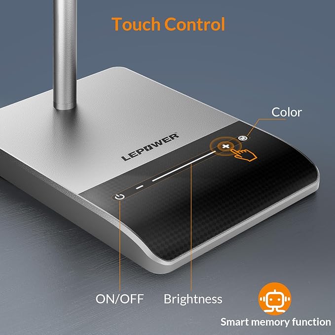 LEPOWER Desk Lamp, 800LM LED Desk Lamp for Home Office, 12W Reading Lamp for Desk, Eye-Caring Light, Touch Table Lamp, Gooseneck Lamp, 50 Lighting Modes, Bright Desk Lamps for Bedroom, Study (Grey)