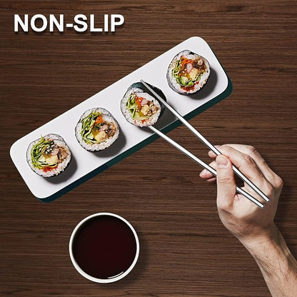 Premium Stainless Steel Metal Chopsticks, Reusable Silver Chopsticks Dishwasher Safe, Square Lightweight Non-Slip Chop Sticks Easy to Use for Home Kitchen Hotel Restaurant (Stainless steel, 8.7)