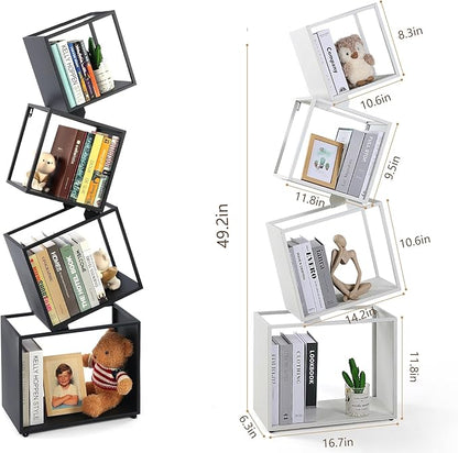 Bookshelf, 4-Tier Bookcase White, White Bookshelf, 4 Tier Bookshelf, 49''Tall Industrial Bookshelf, Modern Book Storage, Storage Shelves for CDs/Books/Home Decor, Display Shelf
