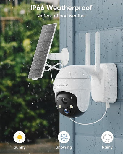 ZUMIMALL 5MP Security Cameras Wireless Outdoor, Solar Security Camera Outdoor with 360° PTZ, Battery Powered Camera for Home Security Outside, Color Night Vision/2.4G WiFi/2-Way Talk/IP66/AI Detection