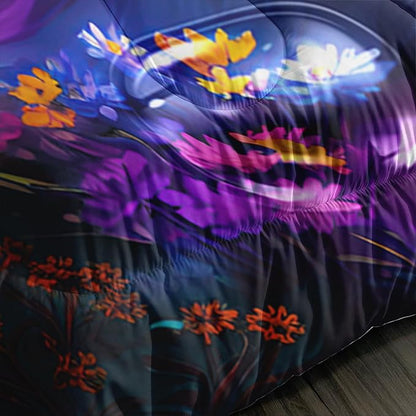 Cartoon Kawaii Cat Comforter Set Full Size 3D Animals Flower Toddler Bedding Set Cat Lovers Animal Bubble Design Quilt Bed Set for Girls Kids Teens