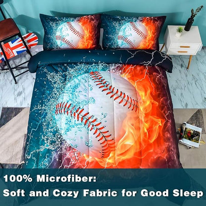 Andency Baseball Comforter Set Queen(90x90 Inch), 3 Pieces(1 Baseball Comforter, 2 Pillowcases) Sport Microfiber Comforter Set Bedding Set for Kids Boys Teens