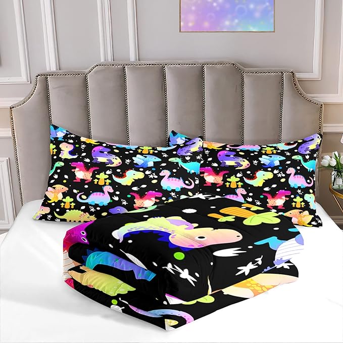 Dinosaur Comforter Set Full Size Cartoon Dinosaur Bedding Set Soft Microfiber Full Dinosaur Quilt Set 3 Piece Cute Dinosaurs Print Comforter Sets for Boys/Girls/Kids/Teens Room Decor