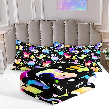 Dinosaur Comforter Set Full Size Cartoon Dinosaur Bedding Set Soft Microfiber Full Dinosaur Quilt Set 3 Piece Cute Dinosaurs Print Comforter Sets for Boys/Girls/Kids/Teens Room Decor