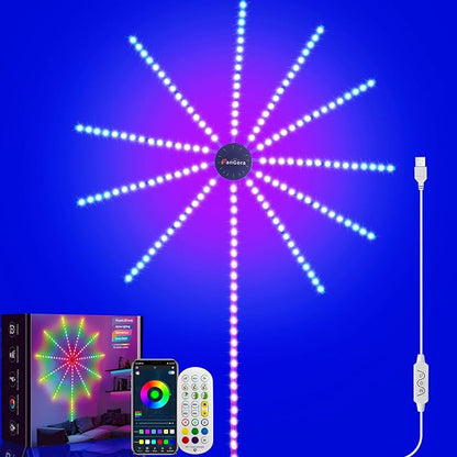Smart Firework LED Lights Indoor, Music Sync LED Firework Lights with Firework Launch Effect, App and Remote Control, 11pcs LED Strip Lights with RGB Color Changing for Room, Festival Decor
