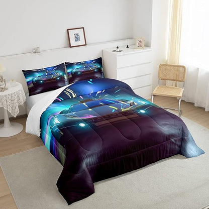 Erosebridal Racing Car Comforter Set Twin Size Racing Game Duvet Set Speed Car Quilt Set Extreme Sports Bedding Set for Kids Boys Teens Young Man Adult Gifts Kids Car Theme Room Decorative