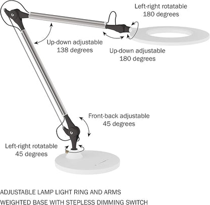 Lavish Home LED Desk Lamp - Swing Arm Architect Lamp - Adjustable Natural Sun Lighting for Home Office, Bedroom, or Dorm Room (White)