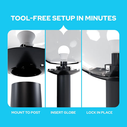 Black Post Top Wing Clip Fitter - Fits 5.25" Acorn/Globe Opening & 3" Pole Mount - USA Made Polycarbonate Outdoor Lamp Hardware - Light Fixture Shade Holder & Bulb Socket Replacement, 5-Pack | Polycarbonate Wing Clip Fitter for Post Top Lamps, Fits 5.25"