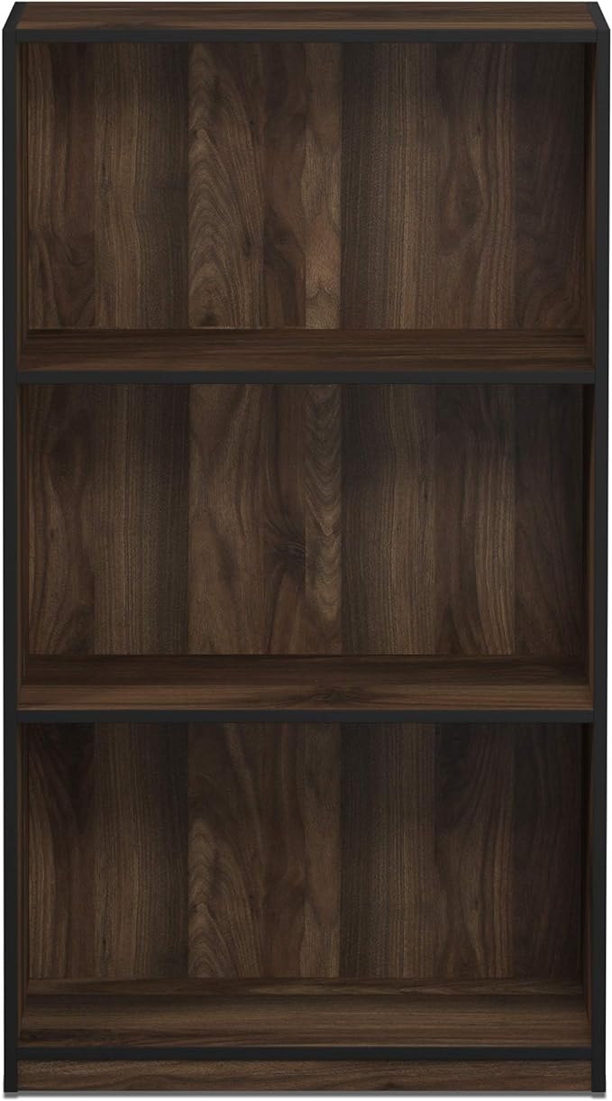 FURINNO Basic 3-Tier Bookcase Storage Shelves, Columbia Walnut