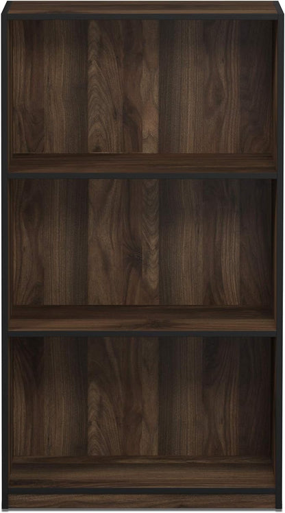 FURINNO Basic 3-Tier Bookcase Storage Shelves, Columbia Walnut
