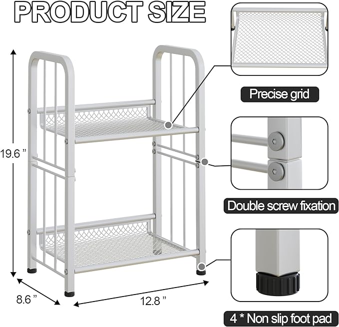 Bookshelf Storage Shelf Bookcase Freestanding Storage Stand for Living Room, Bedroom, Kitchen, Rust Resistance Easy Assembly Free Combination Multi-Functional Organizer (2 Tiers, White)