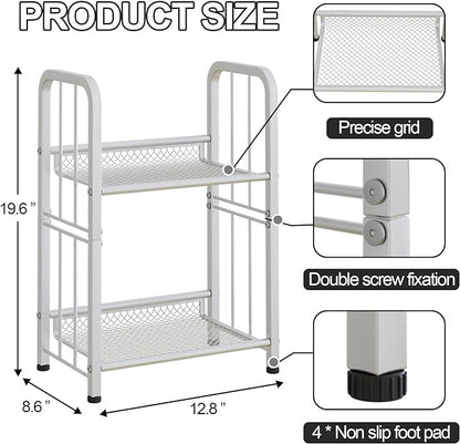 Bookshelf Storage Shelf Bookcase Freestanding Storage Stand for Living Room, Bedroom, Kitchen, Rust Resistance Easy Assembly Free Combination Multi-Functional Organizer (2 Tiers, White)