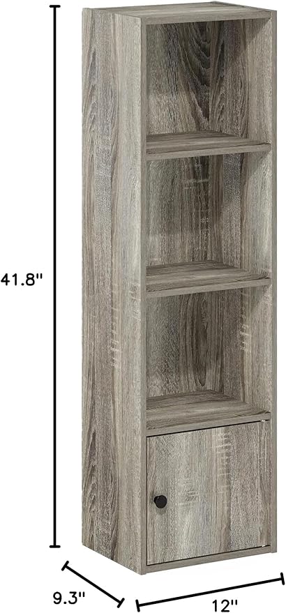 Furinno Luder Shelf Bookcase with 1 Door Storage Cabinet, French Oak