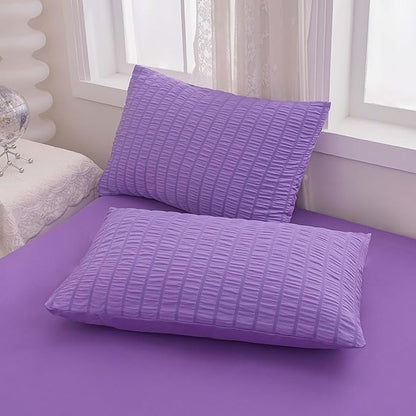 King Bed in a Bag Purple Seersucker Comforter Set 3-Pieces Microfiber Lightweight Comforter All Season Bedding Sets with 2 Pillowcases……