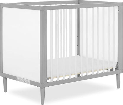 Lucas Mini Modern Crib with Rounded Spindles & Sunset 3” Extra Firm Fiber Crib Mattress, Greenguard Gold Certified, Waterproof Vinyl Cover, Baby Mattresses for Cribs