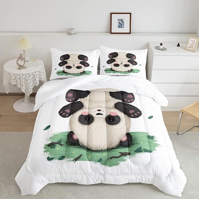CVHOUSE Panda Bedding Set,Panda Comforter Queen,Cute Panda Comforter Set for Girls Kids Teens,Kawaii Panda Quilt Set with 1 Comforter and 2 Pillow Cases- 3 Piece