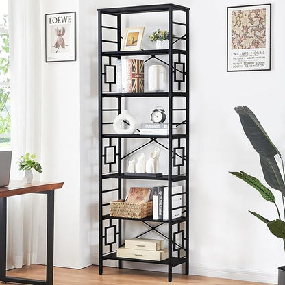 HOMISSUE Bookcase,7-Tier Tall Bookshelf Metal Bookcase and Bookshelves, Free Standing Storage Modern Bookshelf for Home Office Living Room and Bedroom，Black