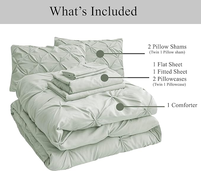 LANE LINEN Bed in a Bag Set for Split King Mattress, Soft 8 Piece Split King Bedding Set with 1 King Comforter, 1 King Size Flat Sheet, 2 Twin XL Fitted Sheets, 2 Pillowcases & 2 Shams - Mineral