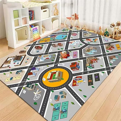 Kids Rug Play Mat Great for Playing with Cars and Toys,Educational Kid Road and Traffic City Life Carpet,Children Baby Fun Throw Rug for Bedroom Play Room,35X59Inch/90X150CM