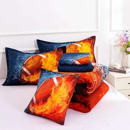 NTBED Football Comforter Sets Twin for Boys Teens, 6-Pieces Kids Sports Bedding Set,Reversible Rugby Printed Quilt Set