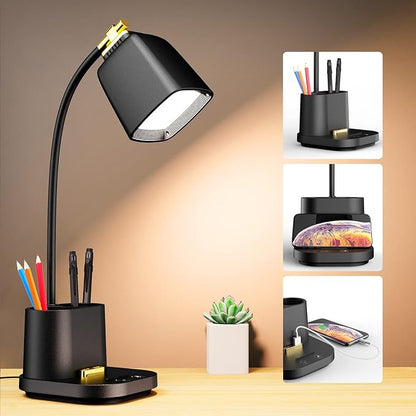 LED Desk Lamp with USB Charging Port Touch control 3 Color Modes, Stepless Dimming, Home office Desk Lamp, LED Small Desk Lamp in University Dormitory, Study Desk Lamp, Gooseneck Lamp