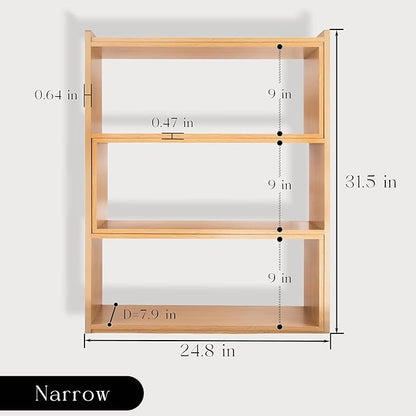 4-Tier Wooden Bookshelf, Expandable 25-47 inch Wide Bookcase, Modern Freestanding Bookcas for Small Space or Corner (Natural)