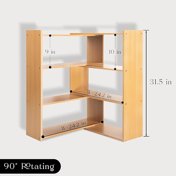 4-Tier Wooden Bookshelf, Expandable 25-47 inch Wide Bookcase, Modern Freestanding Bookcas for Small Space or Corner (Natural)