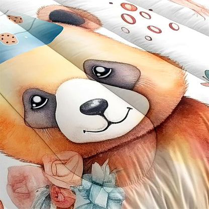 Brown Panda Twin Comforter Set - 2Pcs Cartoon Panda Twin Bedding Set for Boys Girls Kids Lovely Animals Cake Theme Comforter with 1 Quilt and 1 Pillowcase All Seasons Boys Girls Gifts, Twin Size