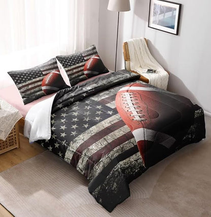 American Football Comforter Set for Boys Teens,Kids Sports Bedding Set Queen Size,USA Flag Football Printed Bedroom Sets with 2 Matching Pillow Shams