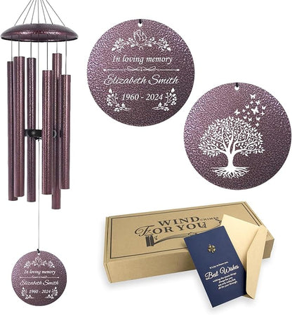ASTARIN Memorial Wind Chimes Personalized, Bereavement Condolence Gifts for Loss of Mother Husband Wife, Customized Wind Chimes for Outside Deep Tone(Produced in USA)