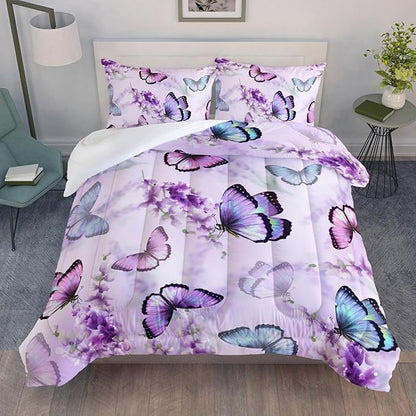 Purple Lavender Butterfly Comforter Set for Girl Kid Adult Colorful Butterfly Pattern Bedding Set Aesthetics Butterflies Quilt Bed Set Twin Size with 1 Comforter and 2 Pillowcases