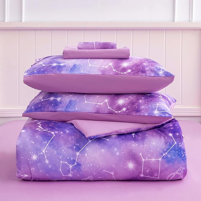 Twin Comforter Set for Girls Galaxy Bedding 7pieces, Ombre Bedding Comforter Sets Rainbow Comforter, Glitter Bedding Twin Teen Comforter Sets for Girls（Multicolor